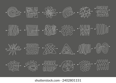 Messy line arrows. Business concept with curved paths template knot of minds recent vector doodle set