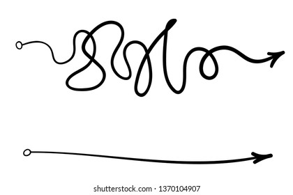 messy line like hard and easy way. flat linear trend modern art graphic random quiz design ball element isolated on white. concept of true and false path or straight and winding road or mind idea