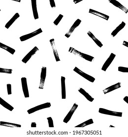 Messy linear brush strokes vector seamless pattern. Black paint freehand scribbles, straight lines, dry brush stroke texture. Chaotic rough smears. Black and white hand drawn grunge texture.