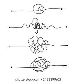Messy lines complex way to easy scribbled round chaos difficult route line tangle process Decorative scrapbooking element logo icon sign Doodle abstract design style for card poster banner cover ad