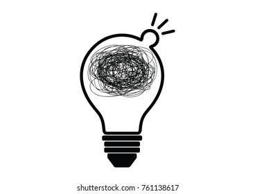 Messy lines texture in light bulb line icon vector, isolated on white background,Idea sign, thinking concept. Lighting Electric lamp. Electricity, shine. Trendy Flat style for graphic design,Web site 