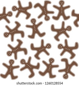 messy man shaped gingerbread cookies isolated vector holiday seamless pattern on white background