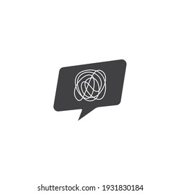 En mente desordenada, estrés, caótico, problema, conversación de mensajes. Plantilla de icono del vector
