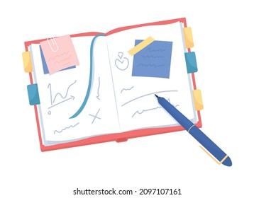 Messy organization in planner semi flat color vector object. Chaotic notebook. Realistic item on white. Lifestyle isolated modern cartoon style illustration for graphic design and animation