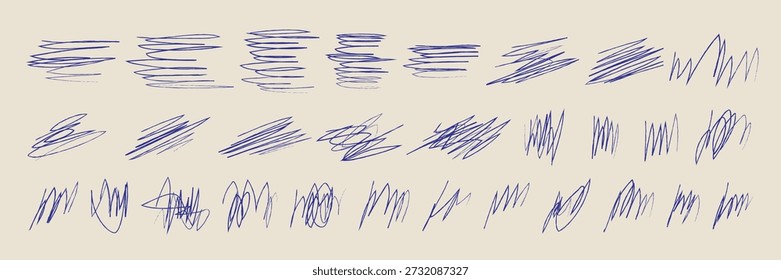Rasguño desordenado de la pluma Bolígrafo zigzag garabatos líneas grunge y círculos Garabatos caóticos a mano alzada Dibujos Abstractas de marcadores de garabatos Formas incompletas