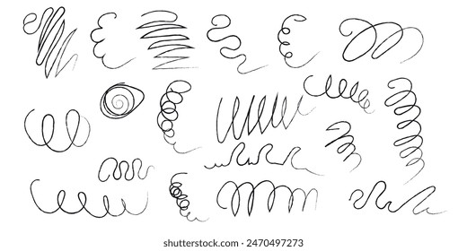 Messy pen scribbles hand drawn set. Hand drawn pen scribbles
