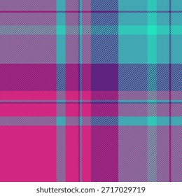 Padrão bagunçado têxtil, moda sem emenda vetor check. Recortar tecido de textura tartan de fundo na paleta de cores rosa e ciano.
