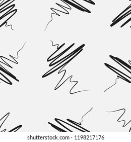 Messy random zigzag lines and scrawls hand drawn vector seamless scribble pattern. Careless scratchy pen or pencil doodles. Endless repeated black and white background for packaging, wrapping, web use