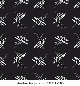 Messy random zigzag lines and scrawls hand drawn vector seamless scribble pattern. Careless scratchy pen or pencil doodles. Endless repeated black and white background for packaging, wrapping, web use