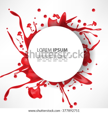 messy red ink splash on white isolated round frame