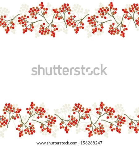 messy red orange rowan berry mountain ash berries beautiful delicate autumn season seamless double horizontal border on white background 