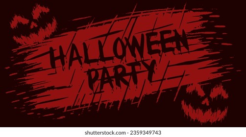 Messy scratch marks with text halloween party for horror and scary background. Dark red blood color background. Halloween theme background illustration