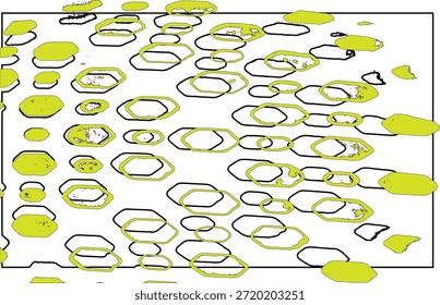 Un conjunto desordenado de anillos de agilidad octágono esparcidos por un dibujo de Vector