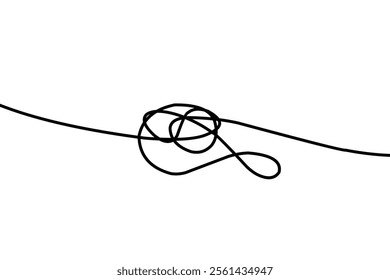 Messy single line for graphic design. One tangled line stroke string. Chaotic design. 