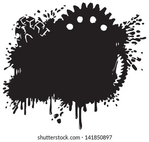 Messy Splatter and Gear Background Design Vector Silhouette or icon