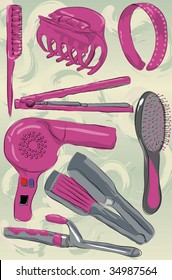 Messy stylized hair care products. Each item is on its own layer, painted effect and background gradient is also on its own layer. Easy to change colors.