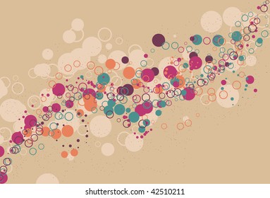 Messy swirling and flowing abstract circle bubble background. Each type of circle is on its own layer and grouped by color. Very easy to manipulate and change.