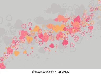 Messy swirling and flowing abstract heart love background. Each type of heart is on its own layer and grouped by color. Very easy to manipulate and change.