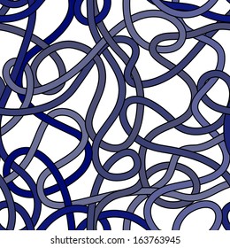 Messy tangled wires seamless pattern in blue and white, vector