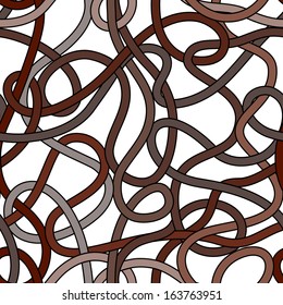 Messy tangled wires seamless pattern in brown and white, vector
