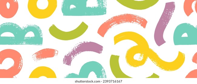 Messy thick doodles, colored bold curvy lines seamless pattern. Hand drawn chaotic organic shapes and thick lines. Hand drawn grunge texture. Random childish doodle grunge elements in Memphis style.