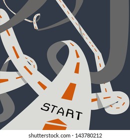 Messy very long road. Abstract background. Vector illustration.