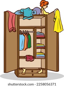 messy wardrobe child cartoon vector