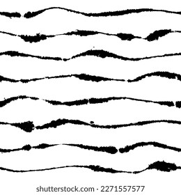 El desordenado patrón de Wavy Inky en el papel de Blotting. Ornamento vectorial sin fisuras con elementos dibujados a mano alzada negra. Aislado sobre fondo blanco. Hay una textura editable en el panel de relojes.