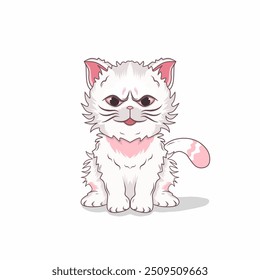 messy white cat image, vector cartoon cat image for stickers and t-shirt screen printing