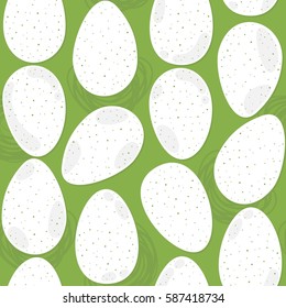 messy white eggs Easter illustration spring holiday seamless pattern on green background