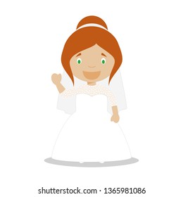 Mestizo bride wearing a wedding dress in cartoon style Vector Illustration