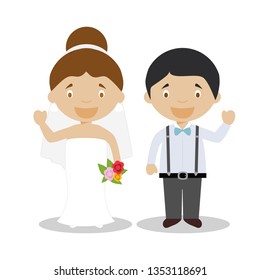 Mestizo newlywed couple in cartoon style Vector illustration