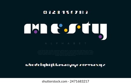 Mesty creative geometric modern urban alphabet font. Digital abstract futuristic, fashion, sport, minimal technology typography. Simple numeric vector illustration