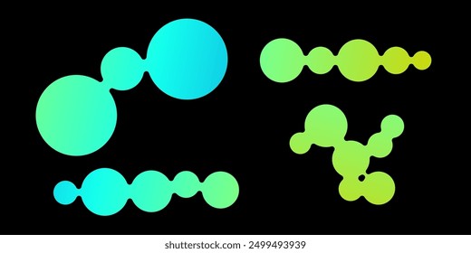 Sammlung von Meta-Bällen. Verbundene Morph-Punkte. Flüssigkeits-Blobs Flüssigkeitssatz. Abgerundete Designelemente für Logo, Icon, Tag, Emblem, Poster.