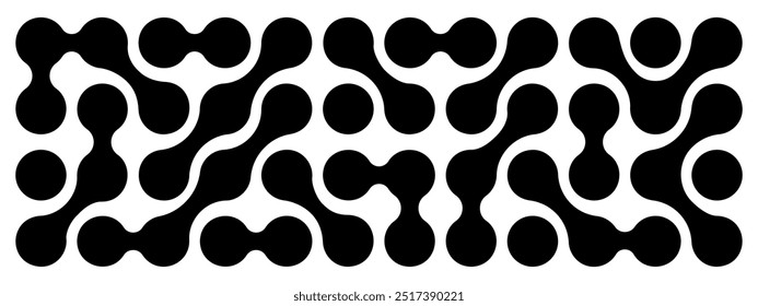 Meta balls pattern. Connected liquid drops, organic blobs or amorphous shapes background. Cells, neurons or molecules isolated on white background. Modern wallpaper. Vector graphic illustration.