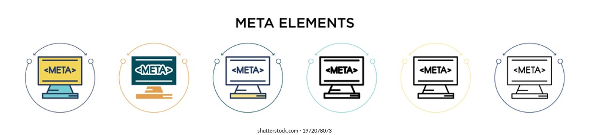 Meta elements icon in filled, thin line, outline and stroke style. Vector illustration of two colored and black meta elements vector icons designs can be used for mobile, ui, web