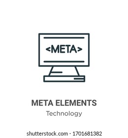 Meta elements outline vector icon. Thin line black meta elements icon, flat vector simple element illustration from editable technology concept isolated stroke on white background