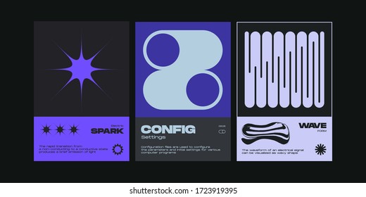 Meta Modern Aesthetics Of Swiss Design Poster Collection Layout. Brutalist Art Inspired Vector Graphic Template Set Made With Bold Typography And Abstract Geometric Shapes.