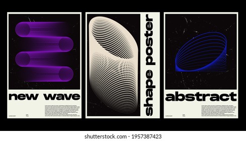 Meta modern aesthetics of Swiss design poster layout. Brutalist art inspired vector graphic template made with bold typography and abstract geometric shapes, great for poster art, album cover prints