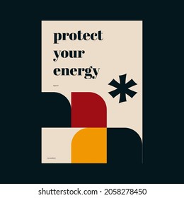 Meta modern aesthetics of Swiss design poster layout. Brutalist art inspired vector graphic template made with bold typography and abstract geometric shapes, great for poster art, album cover prints.