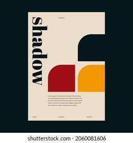 Meta modern aesthetics of Swiss design poster layout. Brutalist art inspired vector graphic template made with bold typography and abstract geometric shapes, great for poster art, album cover prints.