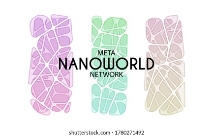 Meta Nanoworld Network. Colorful abstract technology cutted wireframe background, circuit board, vector holed paper backdrop