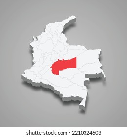 Meta region location within Colombia 3d isometric map