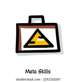 Meta Skills scribing, sketchnoting visual note icon. Minimal vector illustration. Editable outline, color, shadows. Infographics doodle symbol easy to redraw by hand