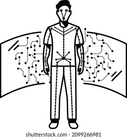 Meta Universe Body Scanning and Building Avatar Concept Vector Icon Design, Metaverse Symbol, Persistent Virtual environment Sign, Internet functions In futurism Stock Illustration