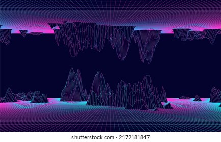 Meta verso de mundos paralelos, mundo virtual y reflexión en el cielo. Juego, realidad virtual. Montañas.incendio de alambre