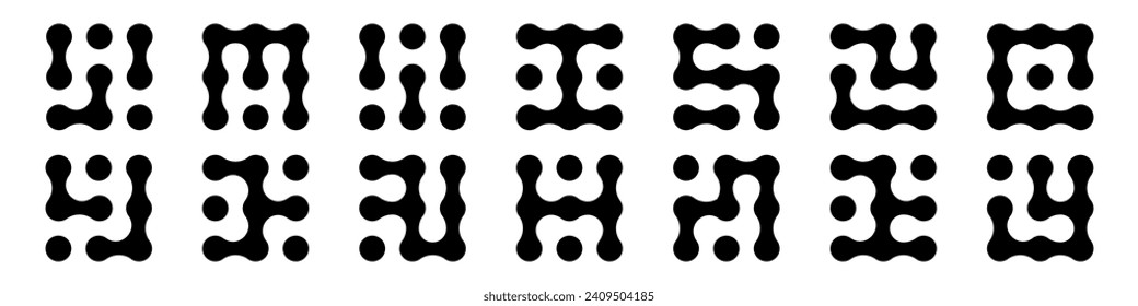 Juego de puntos abstractos de metaball. Ilustración vectorial de blobs conectados líquidos