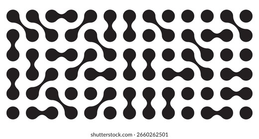 Metaball preto e branco Vetor fundo. Modelo de blobs conectados de morfagem líquida. Fundo geométrico técnico orgânico.