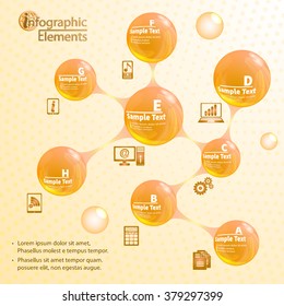 Metaball circular elements icon of glass spheres. Consistent with branching infographics. Template for presentations, diagrams and charts. Vector EPS-10.Spherical abstract web design background. 