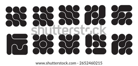 Metaball Connect Dot Set. Vector Circular Shapes. Abstract Geometric Dots. Morphing Blob Elements. Circles simple patterns. Point movement form. Connected blobs template.